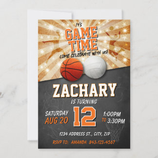 Convites Aniversário Esportivo de Futebol de Basquete e Vol