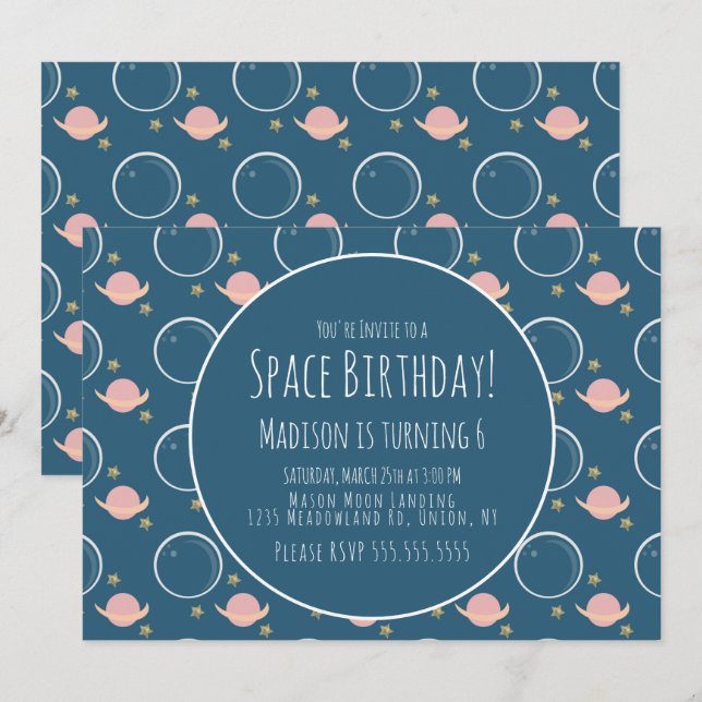 Convites Aniversário Estrelas Douradas Galáxia Espaço (Frente/Verso)