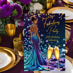 Convites Aniversário Fabuloso Brilho Roxo Turquesa Champanh