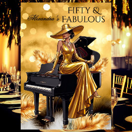 Convites Aniversário Fabuloso Champanhe Dourado Piano Preto