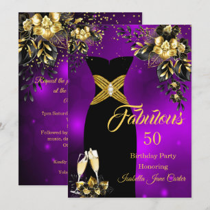 Convites Aniversário Fabuloso Champanhe Roxo Dourado Floral