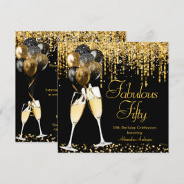 Convites Aniversário Fabuloso Cinquenta Brilho Dourado Cham