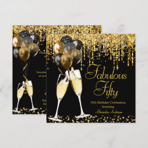 Convites Aniversário Fabuloso Cinquenta Brilho Dourado Cham