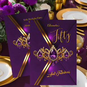 Convites Aniversário Fabuloso Cinquenta Roxo Real Dourado J