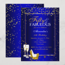 Convites Aniversário fabuloso de 50 anos champanhe azul dou