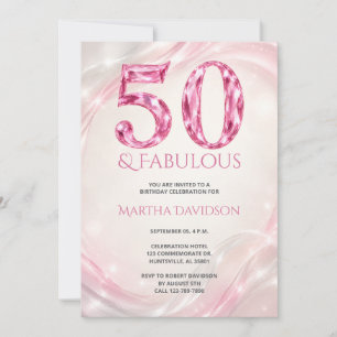 Convites Aniversário Fabuloso de 50 anos com Cristal Rosa