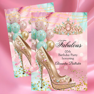 Convites Aniversário fabuloso Tiarra Rosa Bege Turquesa Sal