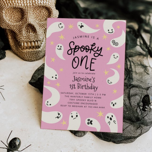 Convites Aniversário Fantástico de Um Halloween Rosa (Criador carregado)