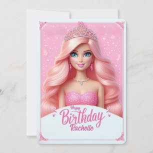 Convites Aniversário Feliz Princesa Rosa Personalizado