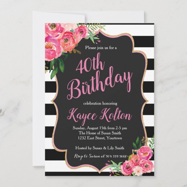 Convites Aniversário feminino Pia-rosa e preto (Frente)