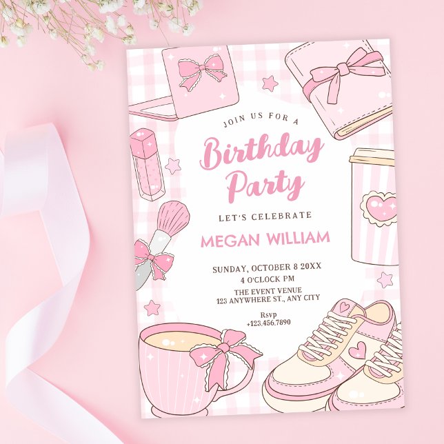 Convites Aniversário feminino rosa (Criador carregado)