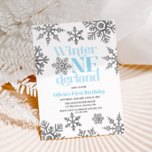 Convites Aniversário Floco de Neve Azul Prata Winter Oneder