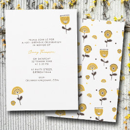 Convites Aniversário Floral Amarelo Moderno do meio século