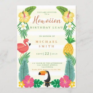 Convites Aniversário Floral Amarelo-Verde-Havaí