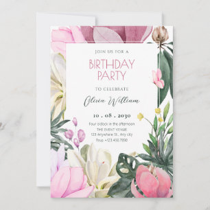 Convites Aniversário Floral blogue watercolor
