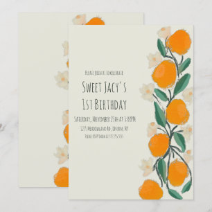 Convites Aniversário Floral Botânico Doce Laranja Fofa