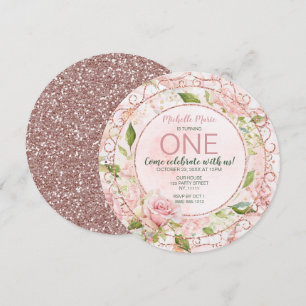 Convites Aniversário floral da aguarela Dourado cor-de-ros