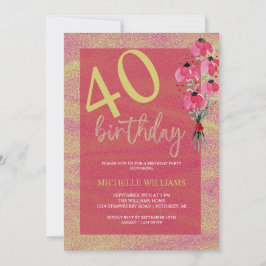 Convites Aniversário Floral da Caligrafia Dourada Elegante