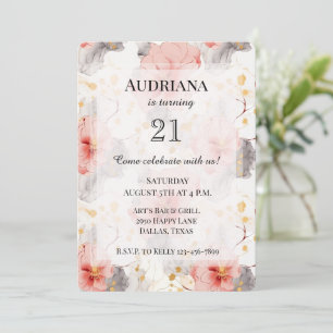 Convites Aniversário Floral da Cinza Blush Coral