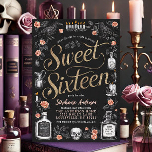 Convites Aniversário Floral Dark Academia Sweet Sixteen