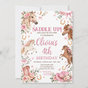 Convites Aniversário Floral de Cowgirl Western Saddle Up