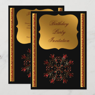 Convites Aniversário Floral Decorativo Vermelho & Dourado E