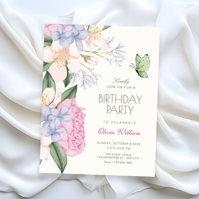 Convites Aniversário floral elegante (Criador carregado)