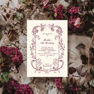 Convites Aniversário Floral em Burgundy Antigo