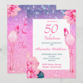 Convites Aniversário Floral Flamingo Rosa, Flamingo, Glitte
