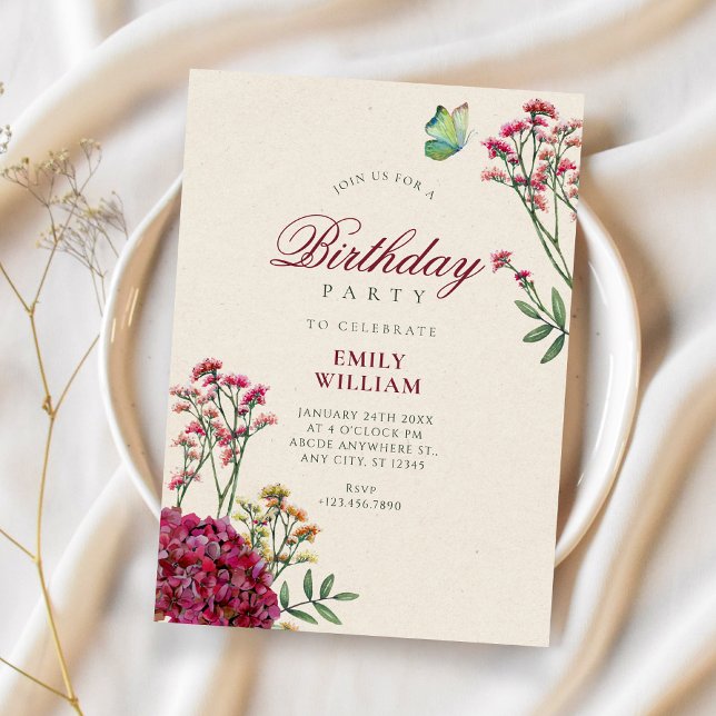 Convites Aniversário floral minimalista (Criador carregado)