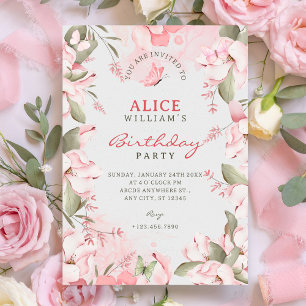Convites Aniversário floral pastel rosa