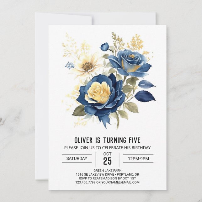 Convites Aniversário Floral Personalizado Simples (Frente)