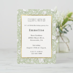 Convites Aniversário Floral Romântico Verde Branco