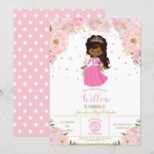 Convites Aniversário Floral Rosa da Princesa Africana da P