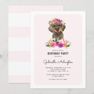 Convites Aniversário Floral Rosa Rosa Dachshund Dachshund