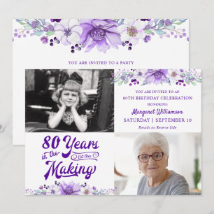 Convites Aniversário Floral Roxo ANOS EM ELABORAÇÃO