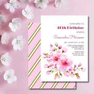 Convites Aniversário Floral Rustic Pink Cherry Blossom Saku