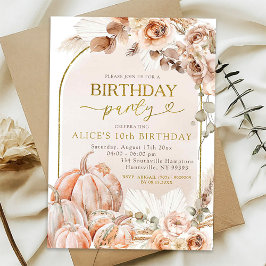 Convites Aniversário Floral Selvagem de Abóbora Outono Boho