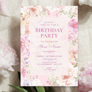 Convites Aniversário floral suave rosa estético