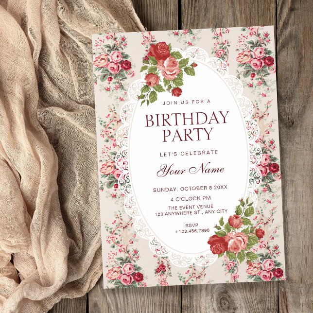 Convites aniversário floral vintage (Criador carregado)