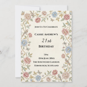 Convites Aniversário Floral Vintage de Data Específica