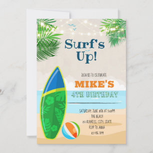 Convites Aniversário fofo de surf na praia