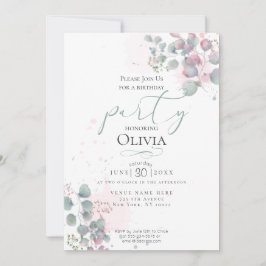 Convites ANIVERSÁRIO | Folhagem Eucalyptus Moderna em Water