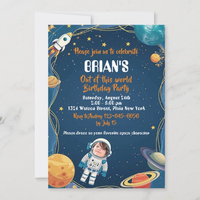 Convites Aniversário Fora deste Mundo no Espaço Exterior (Frente)