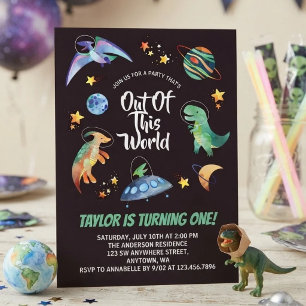 Convites Aniversário Galáxia Dinossauro Espaço Fora Desta M