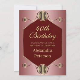 Convites Aniversário Geométrico Dourado E Vermelho Cor-De-R