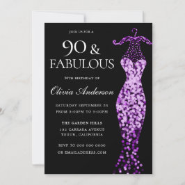 Convites Aniversário Glamoroso de Vestido Roxo Fabuloso 90