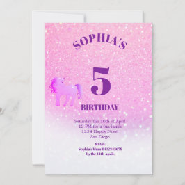 Convites Aniversário Glitter do Unicórnio Roxo Mágico