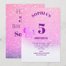 Convites Aniversário Glitter do Unicórnio Roxo Mágico