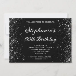 Convites Aniversário Glittery Black 50th